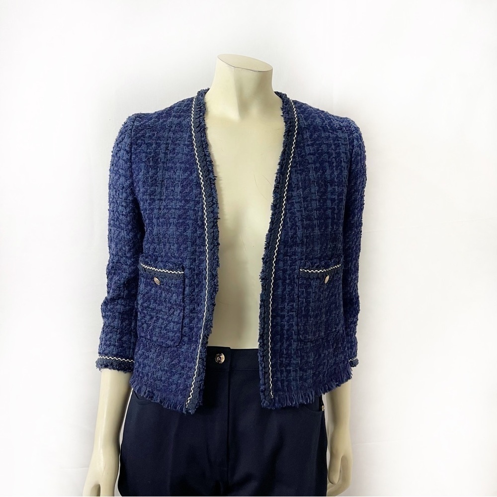 Zara Navy Tweed Blazer with Gold Buttons Size S - Picture 3 of 8